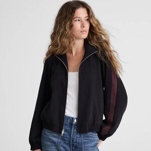 Madewell Zip Front Track Jacket Black with Brown Stripe size Large